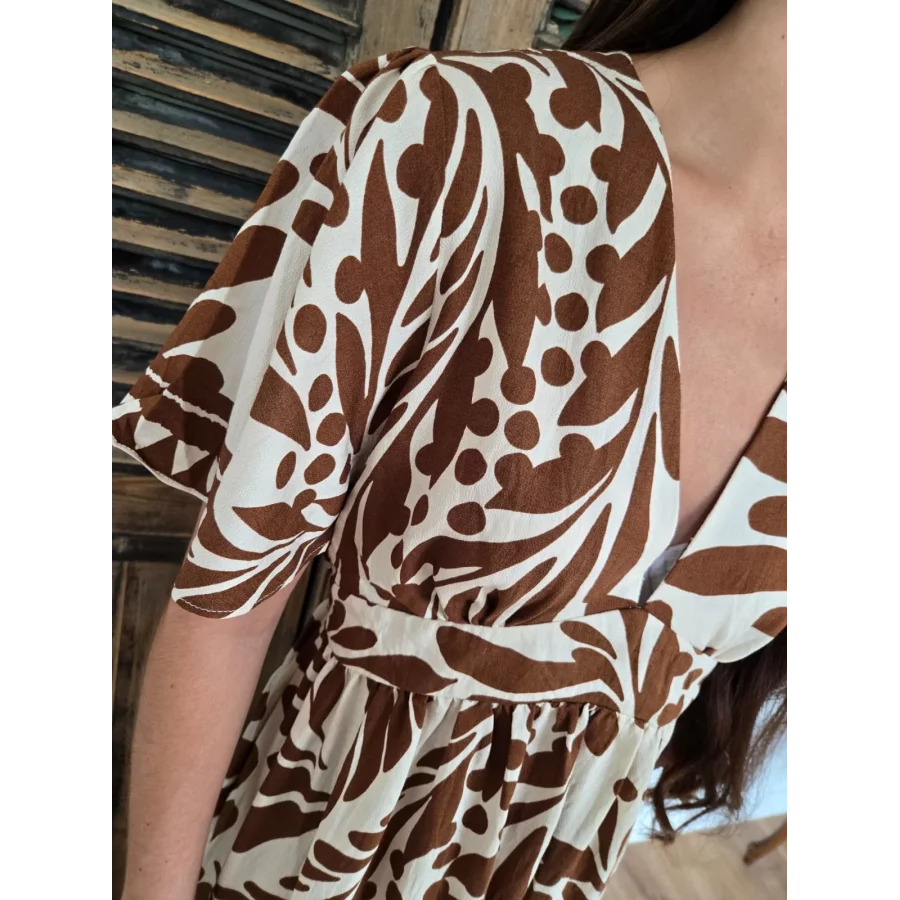 Robe longue Maeva beige et choco
