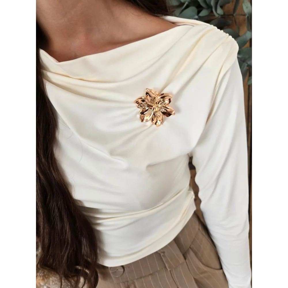T-shirt Cedric ecru bijoux fleurs doré