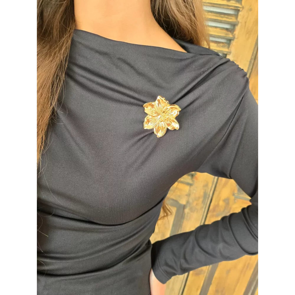 T-shirt Cedric noir bijoux fleurs doré