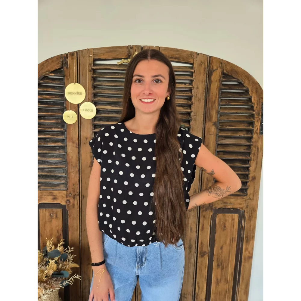 Blouse boule Juliette noir pois blanc