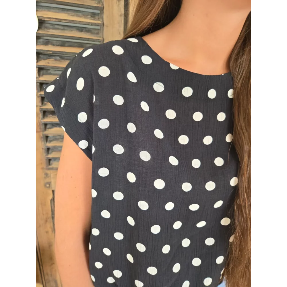 Blouse boule Juliette noir pois blanc