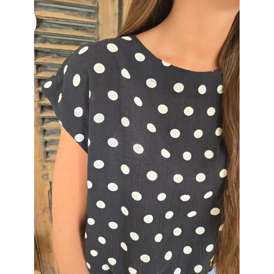 Blouse boule Juliette noir pois blanc