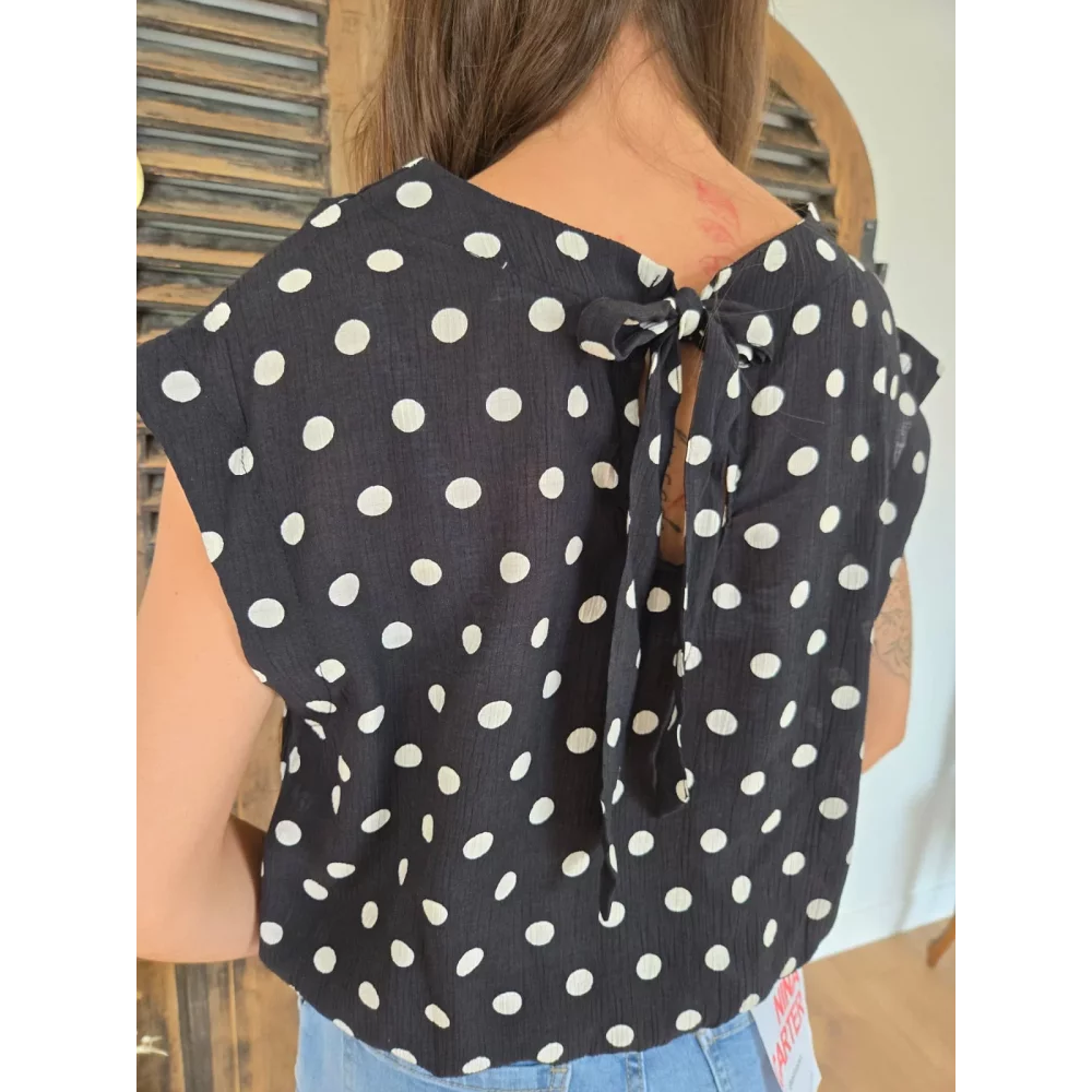 Blouse boule Juliette noir pois blanc