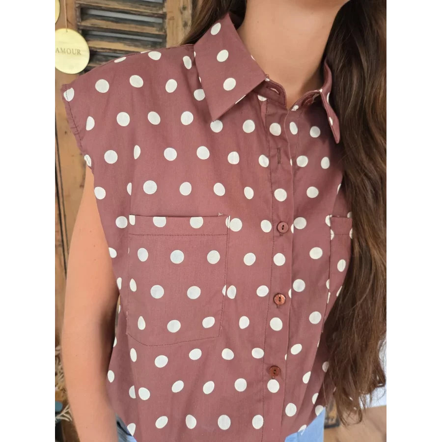 Chemise cropped Ava choco pois beige