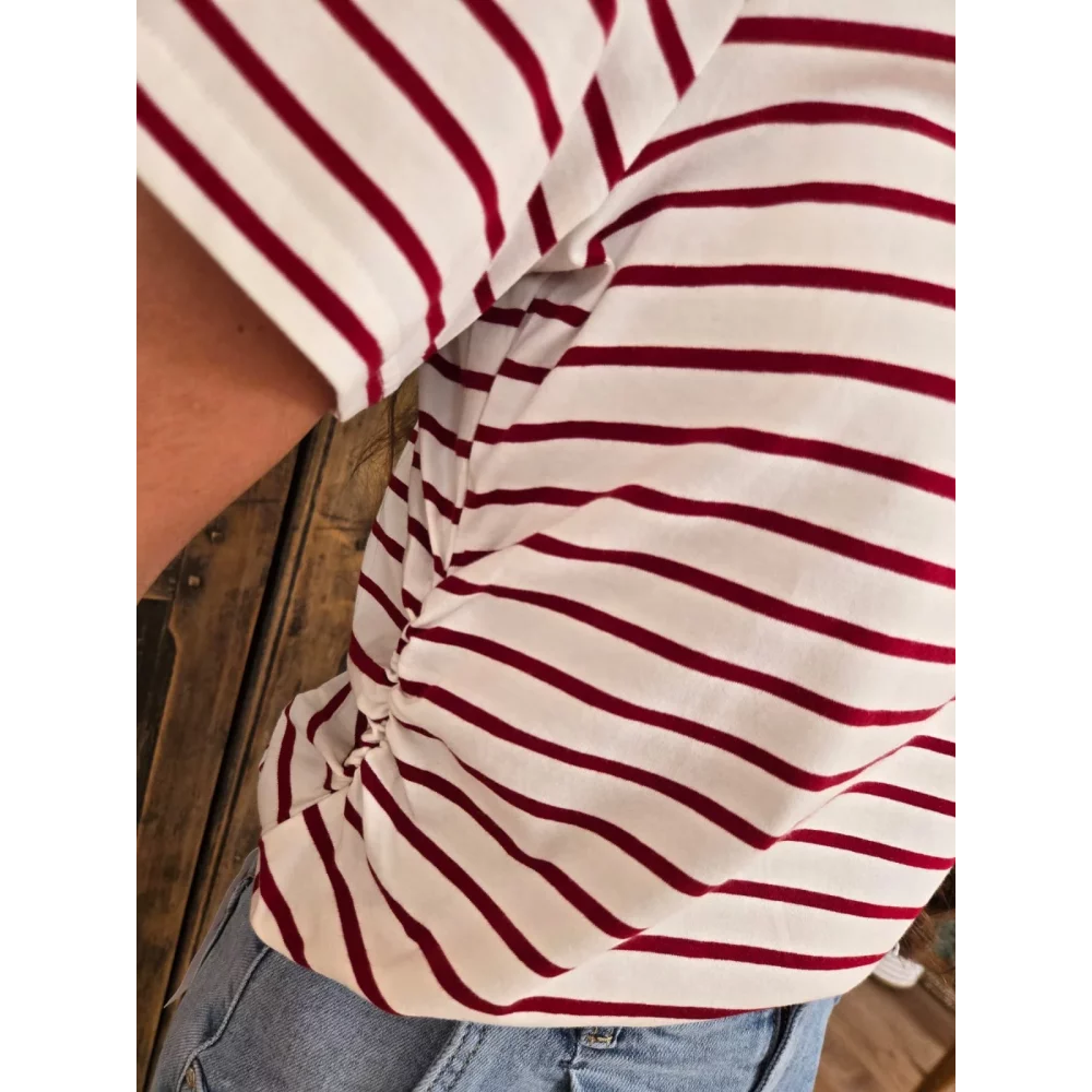 T-shirt blanc Dany rayures bordeaux