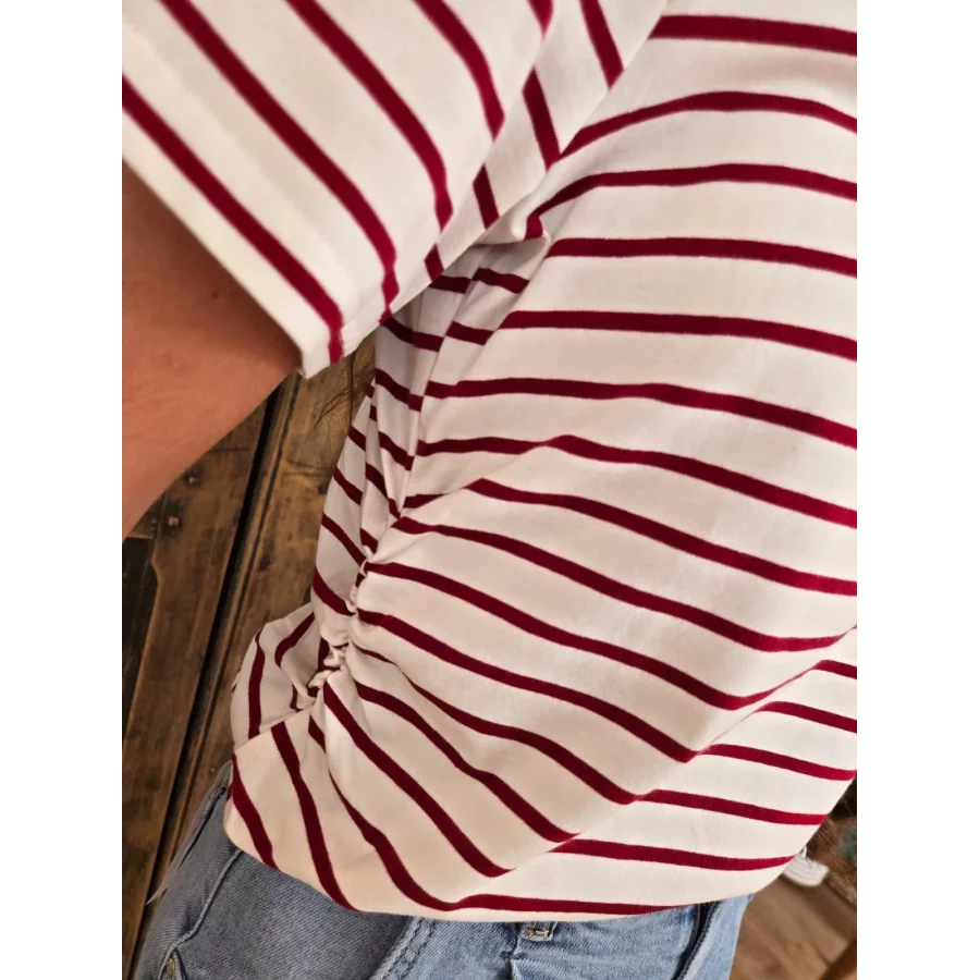 T-shirt blanc Dany rayures bordeaux