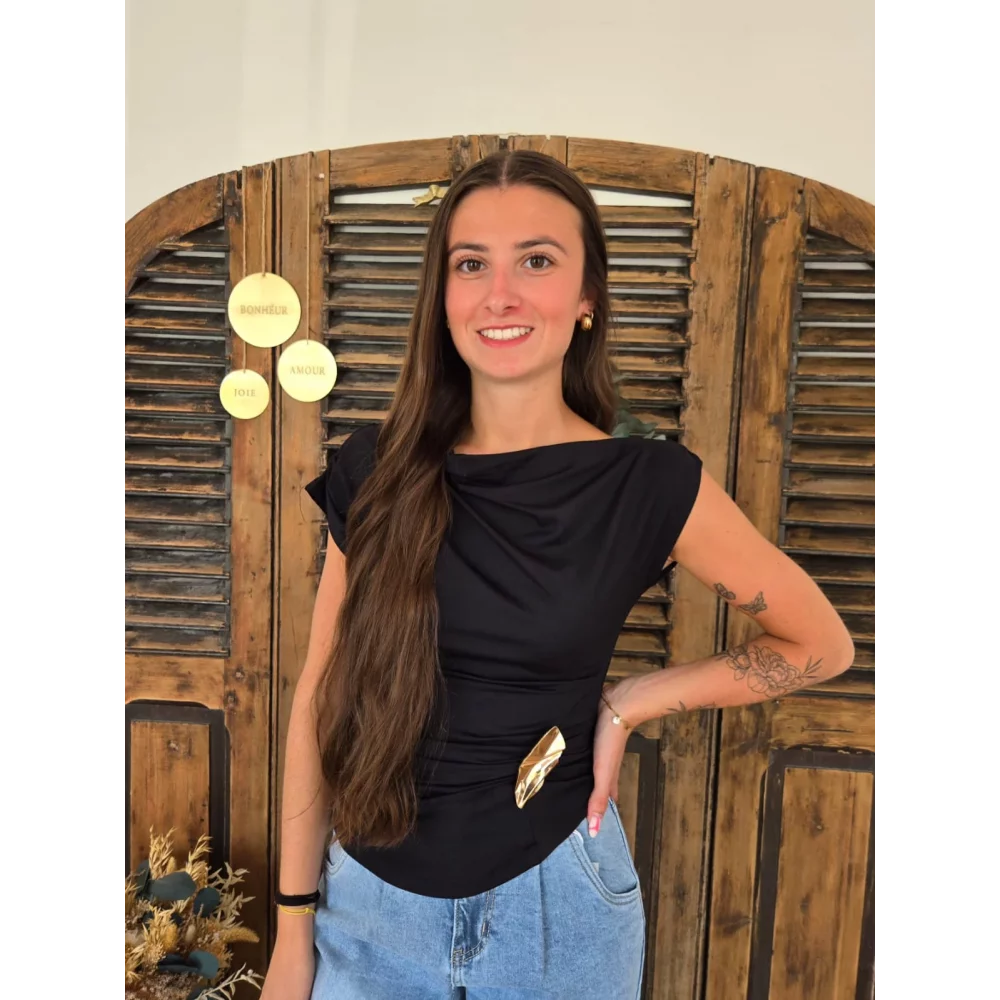 Top Elias noir bijoux doré