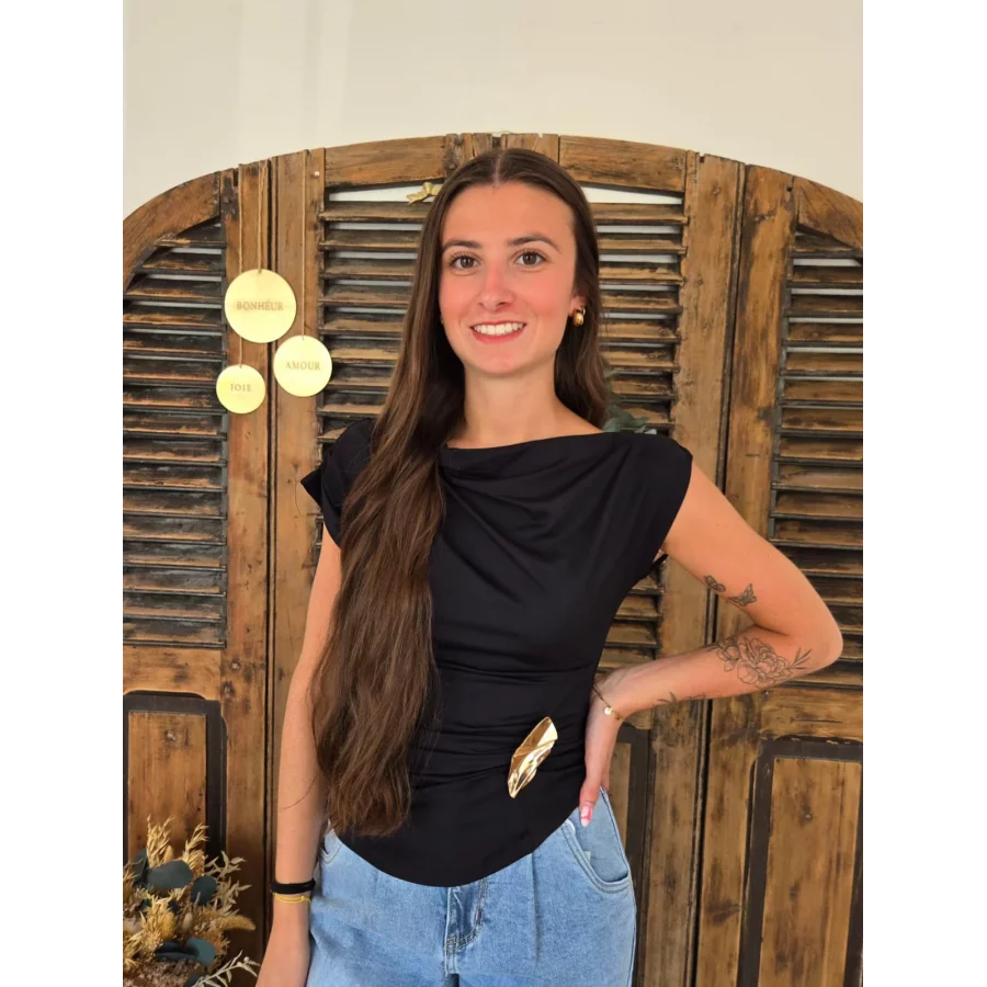 Top Elias noir bijoux doré