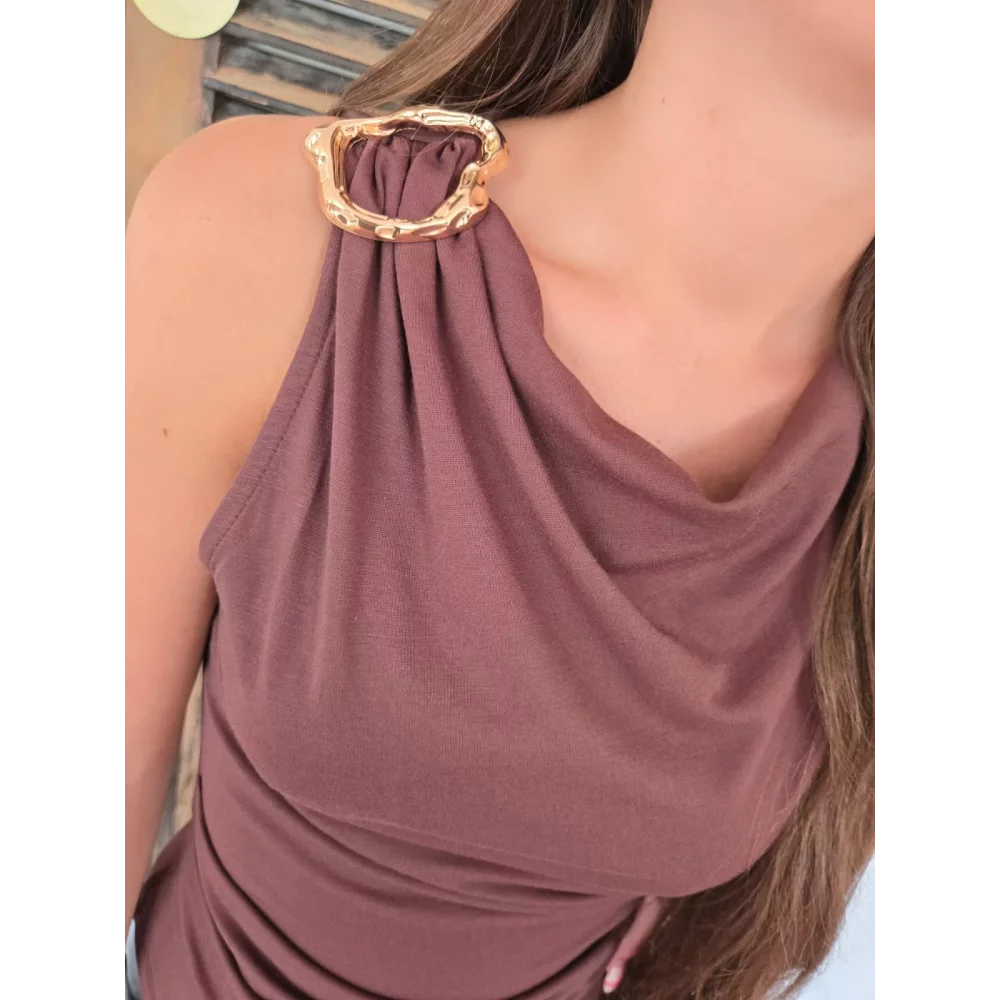 Top froncé Alex choco bijoux doré