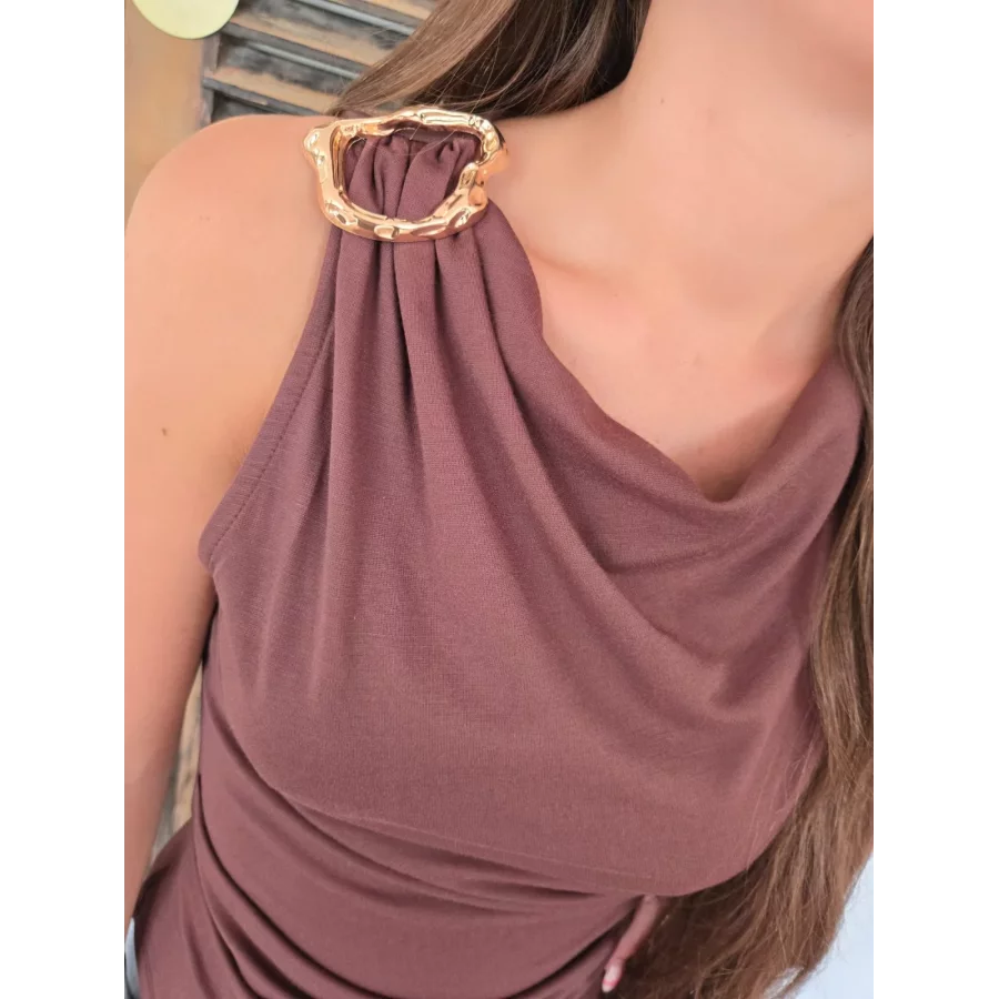 Top froncé Alex choco bijoux doré