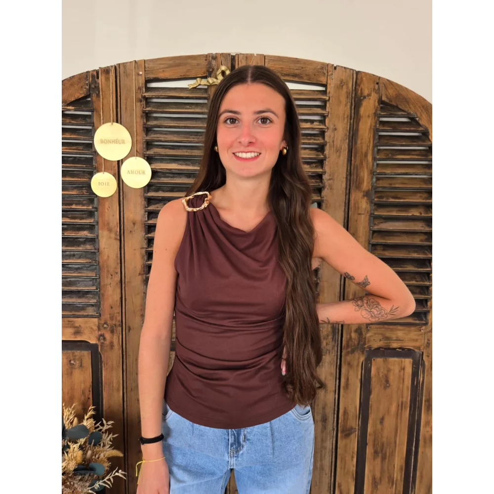 Top froncé Alex choco bijoux doré