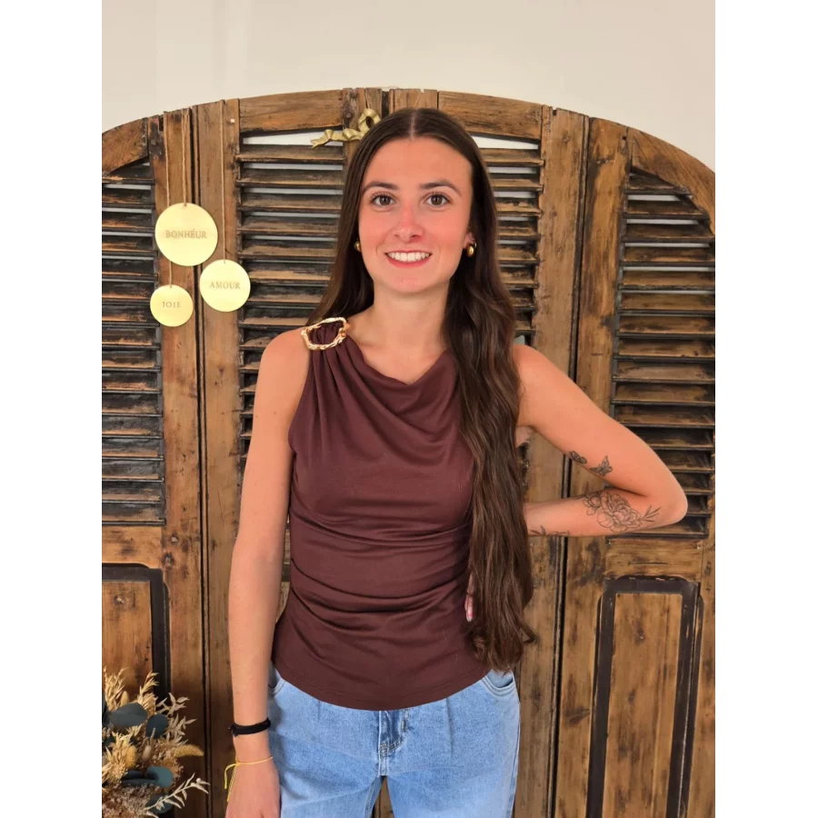 Top froncé Alex choco bijoux doré