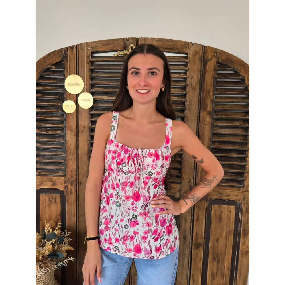 Top Remi fleurs fuchsia