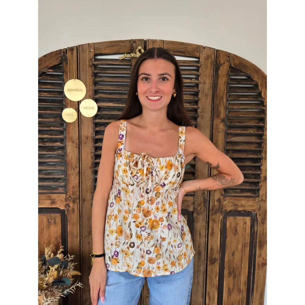 Top Remi fleurs jaune