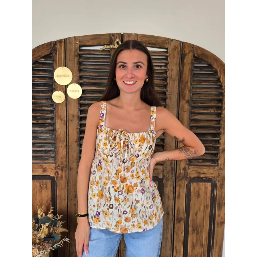 Top Remi fleurs jaune
