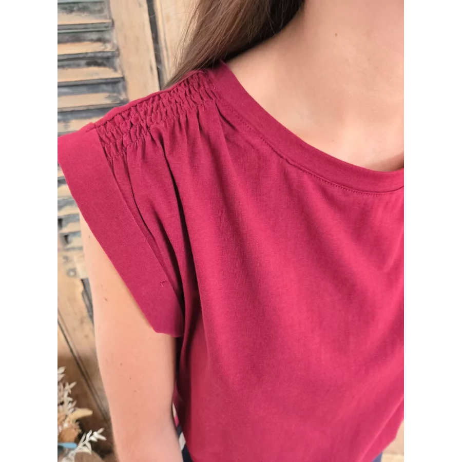 T-shirt Ernest bordeaux fronces aux epaules