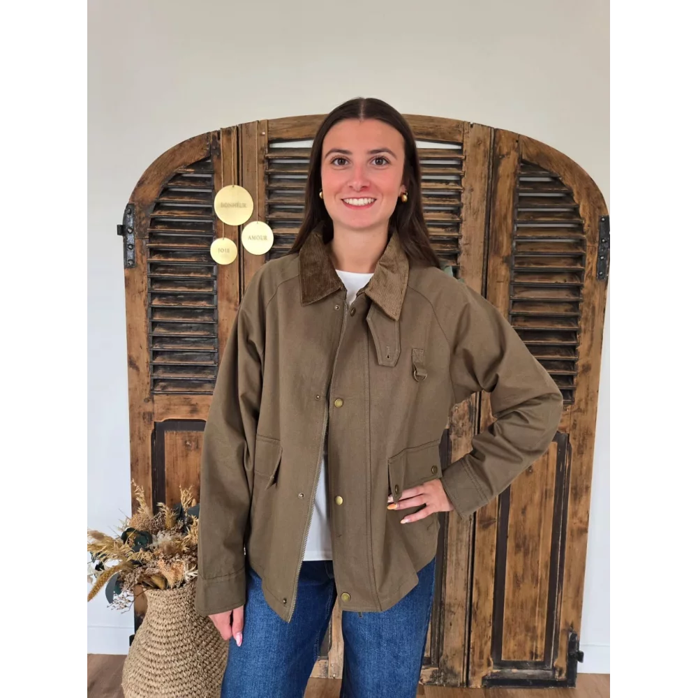 Veste Betty kaki col velours