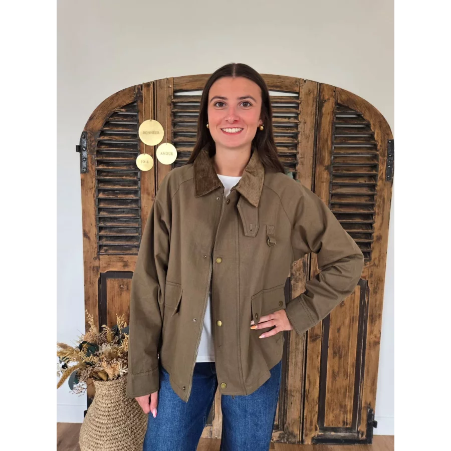 Veste Betty kaki col velours