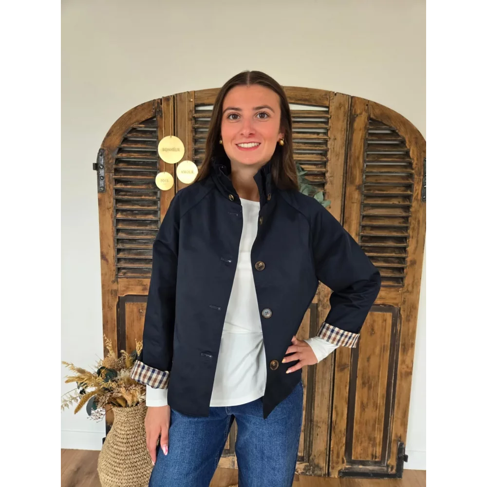 Veste Aurore bleu marine col victorien