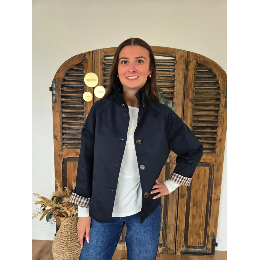 Veste Aurore bleu marine col victorien