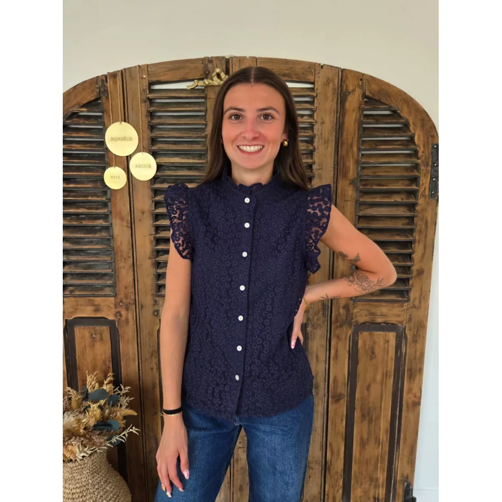 Chemise Margaux dentelle bleu marine