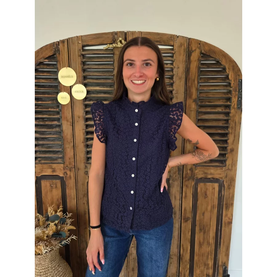 Chemise Margaux dentelle bleu marine