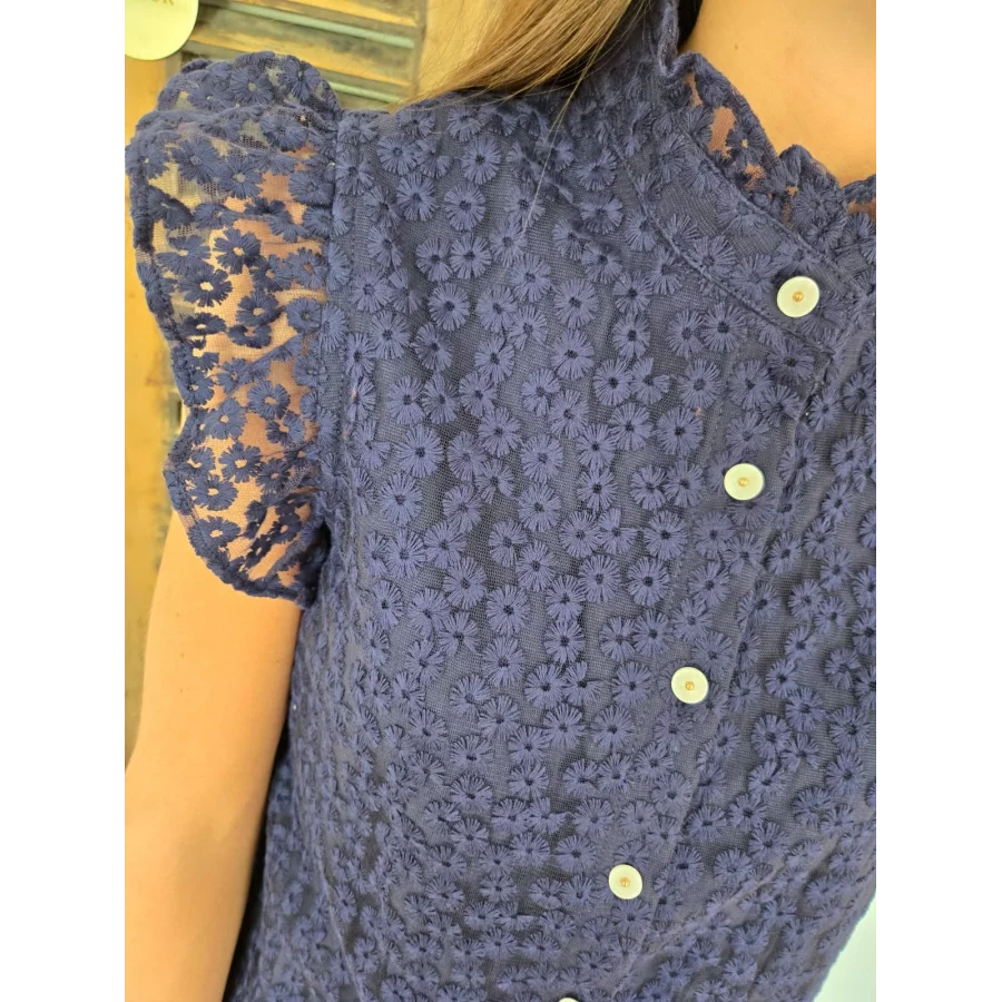 Chemise Margaux dentelle bleu marine