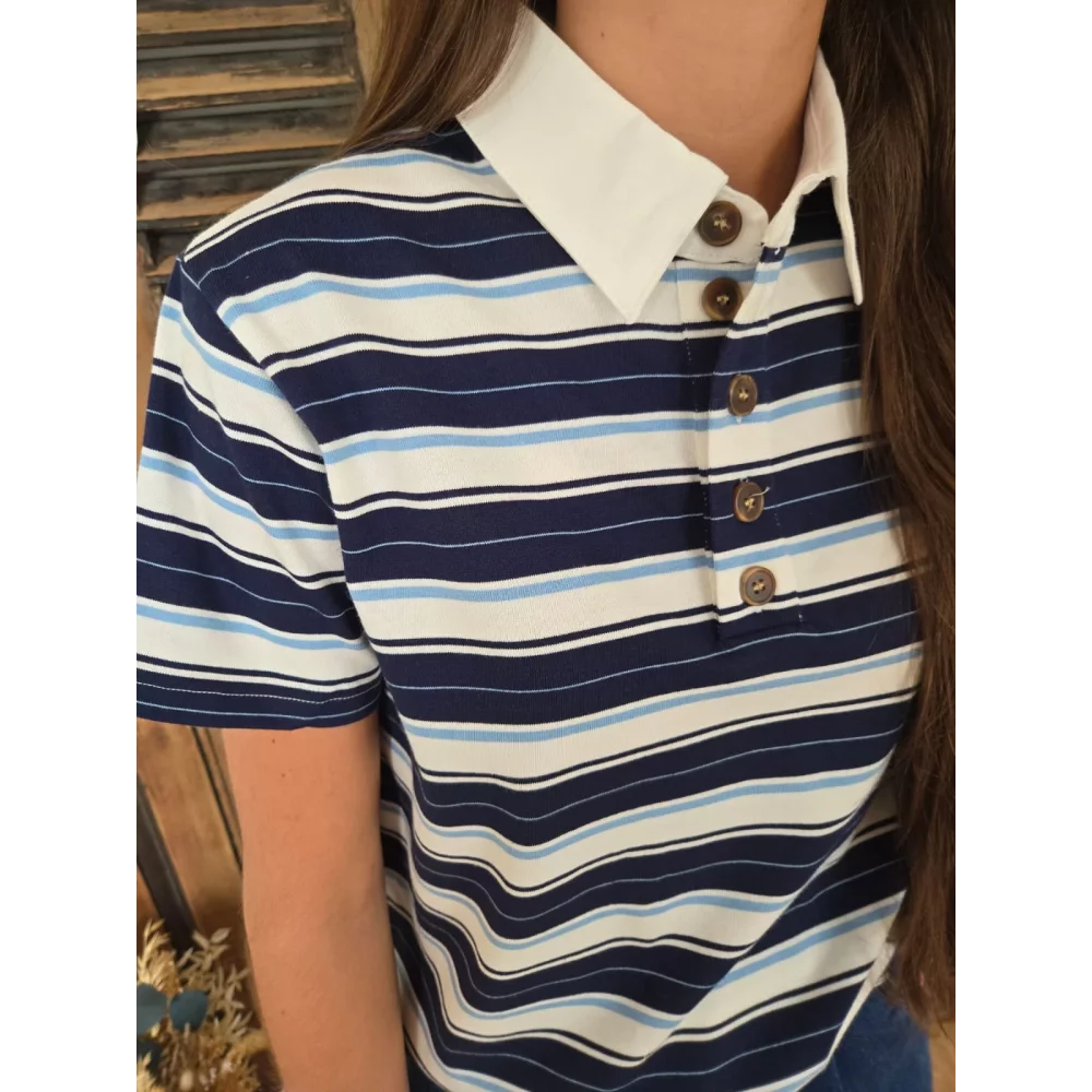 T-shirt polo Clement rayures bleu