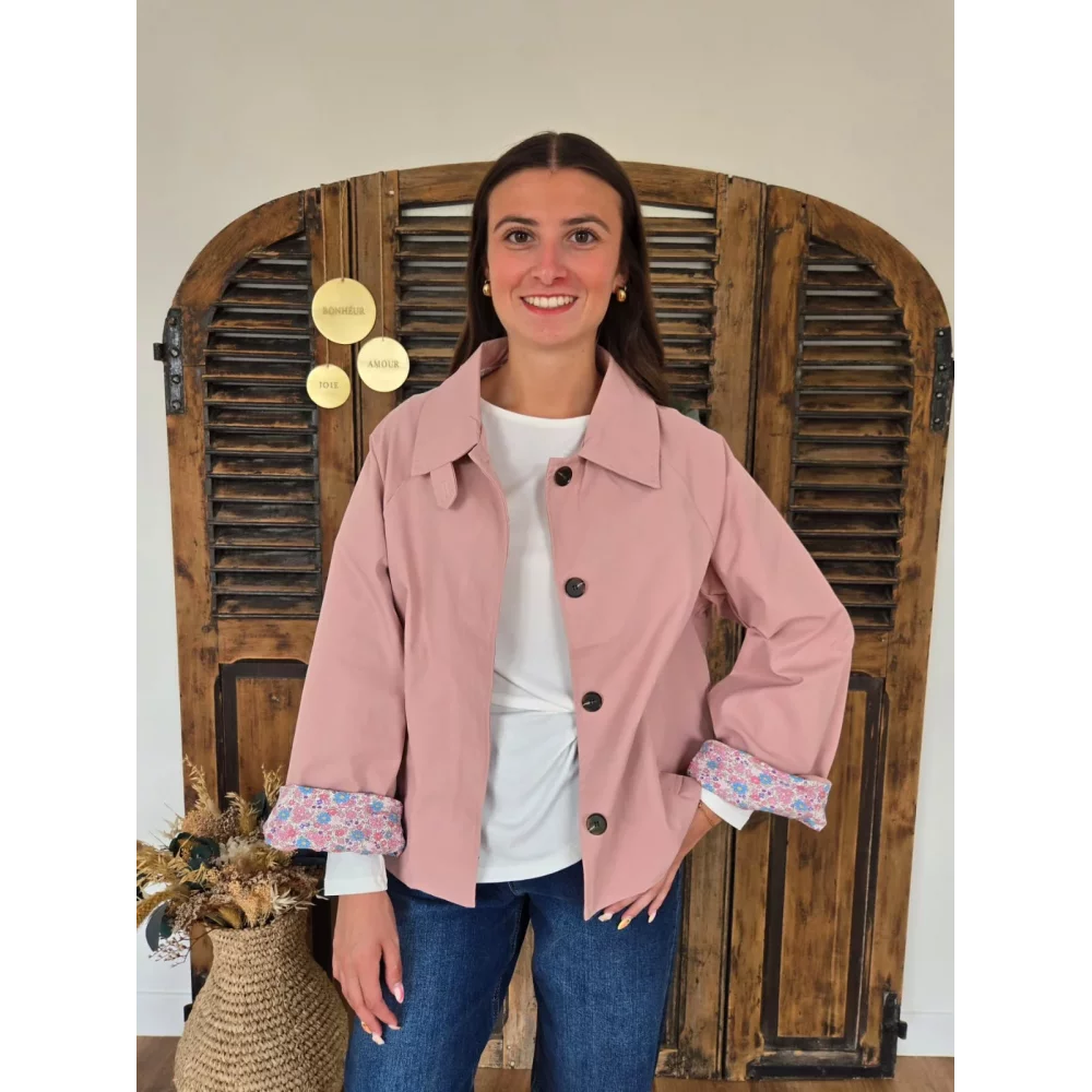 Veste Anne rose doublure fleurie