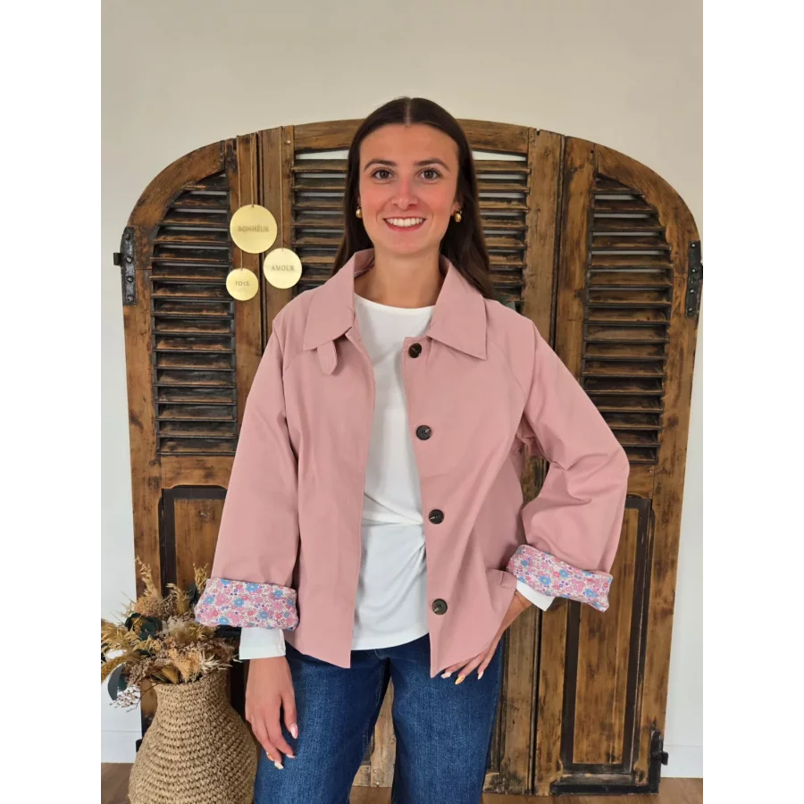 Veste Anne rose doublure fleurie