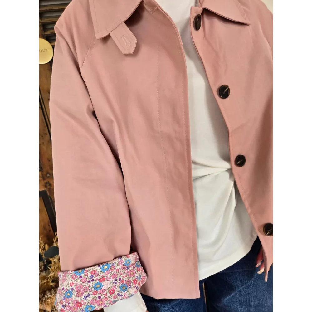 Veste Anne rose doublure fleurie
