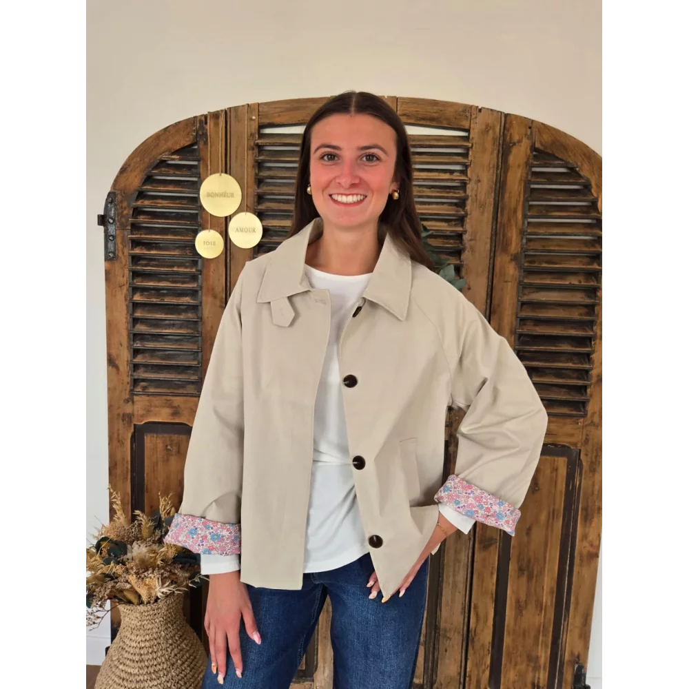 Veste Anne beige doublure fleurie