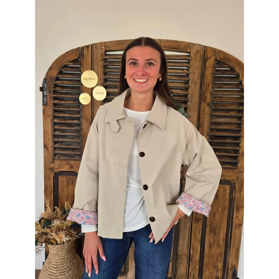 Veste Anne beige doublure fleurie