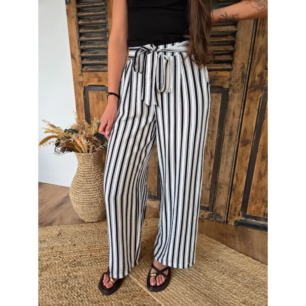 Pantalon fluide Faustin rayures noir
