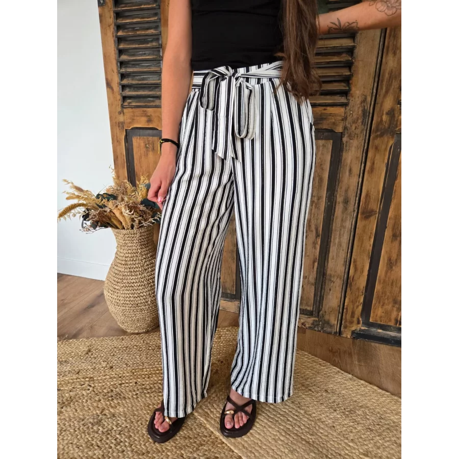 Pantalon fluide Faustin rayures noir