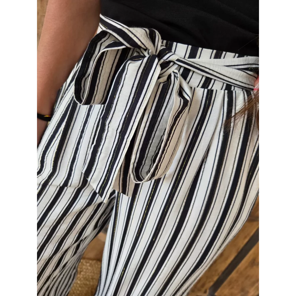 Pantalon fluide Faustin rayures noir