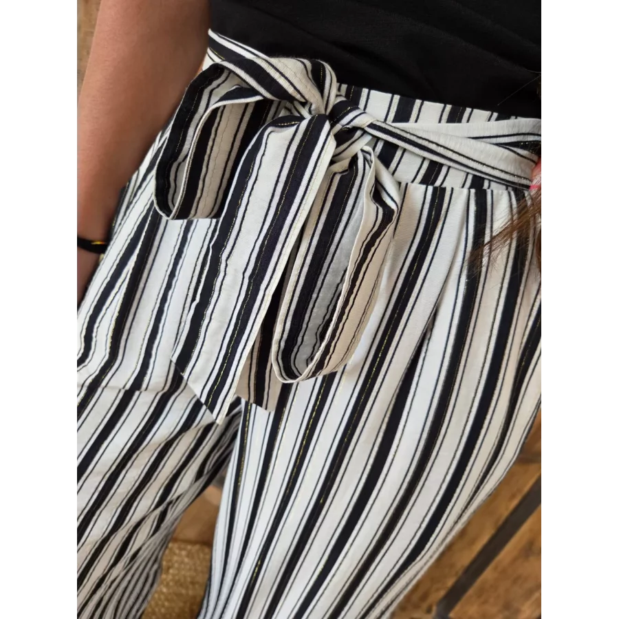 Pantalon fluide Faustin rayures noir