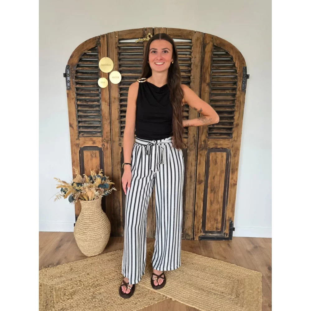 Pantalon fluide Faustin rayures noir