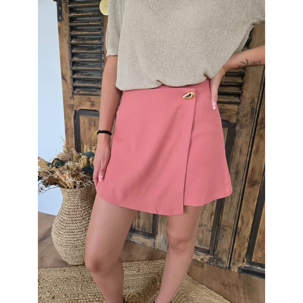Jupe short Muriel rose bijoux doré