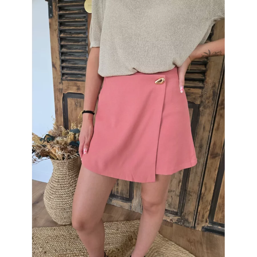 Jupe short Muriel rose bijoux doré