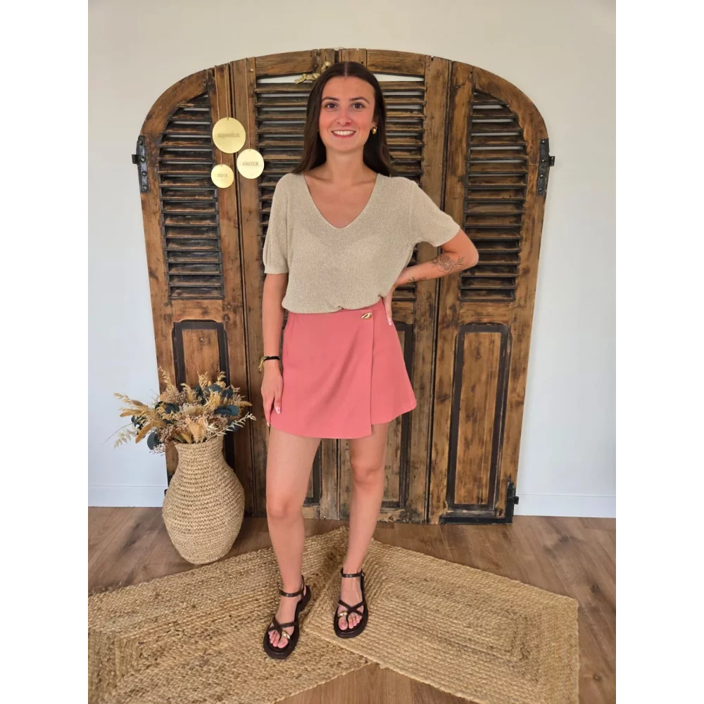 Jupe short Muriel rose bijoux doré