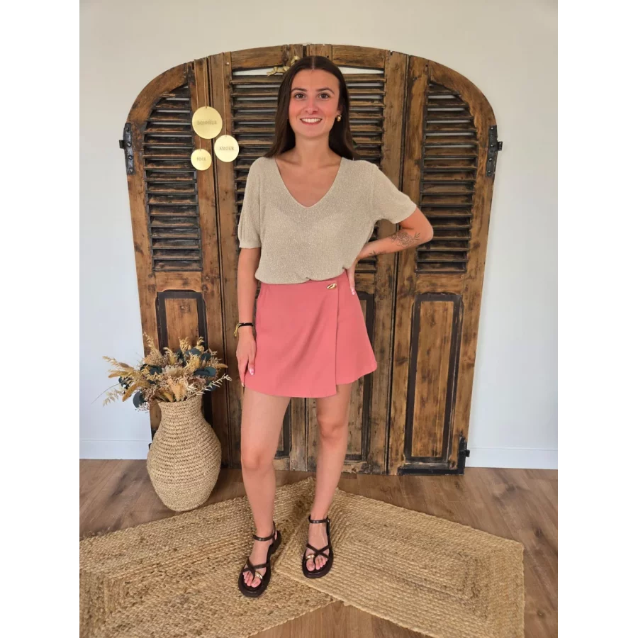 Jupe short Muriel rose bijoux doré