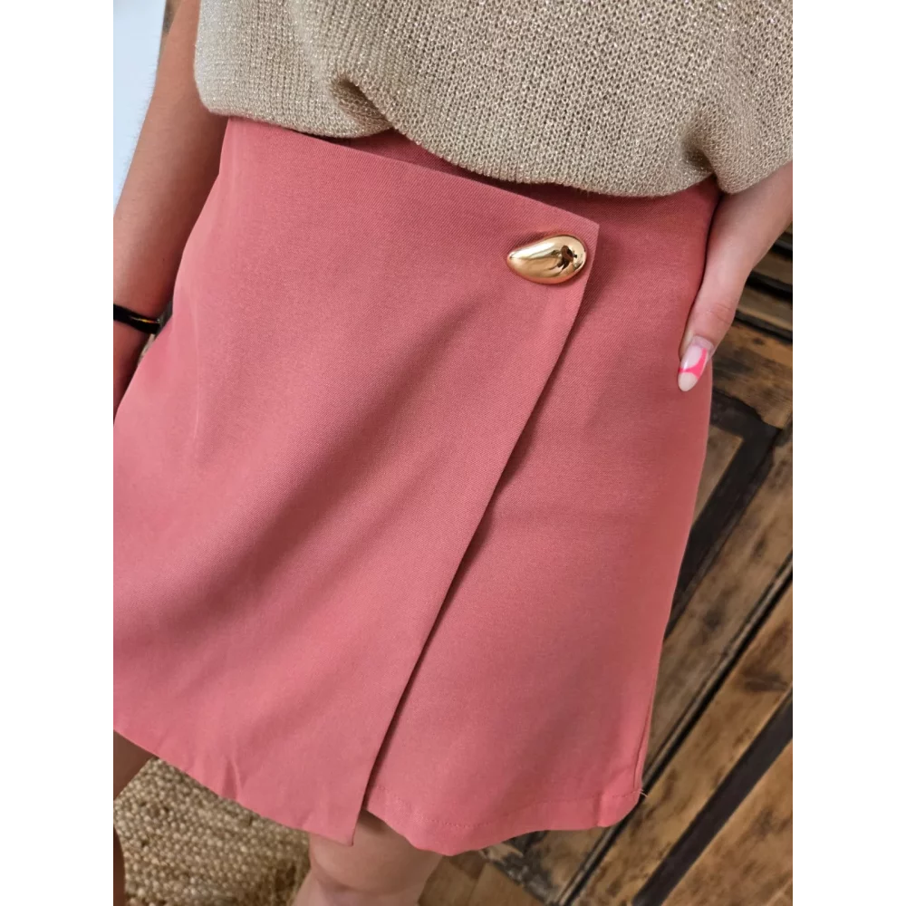 Jupe short Muriel rose bijoux doré