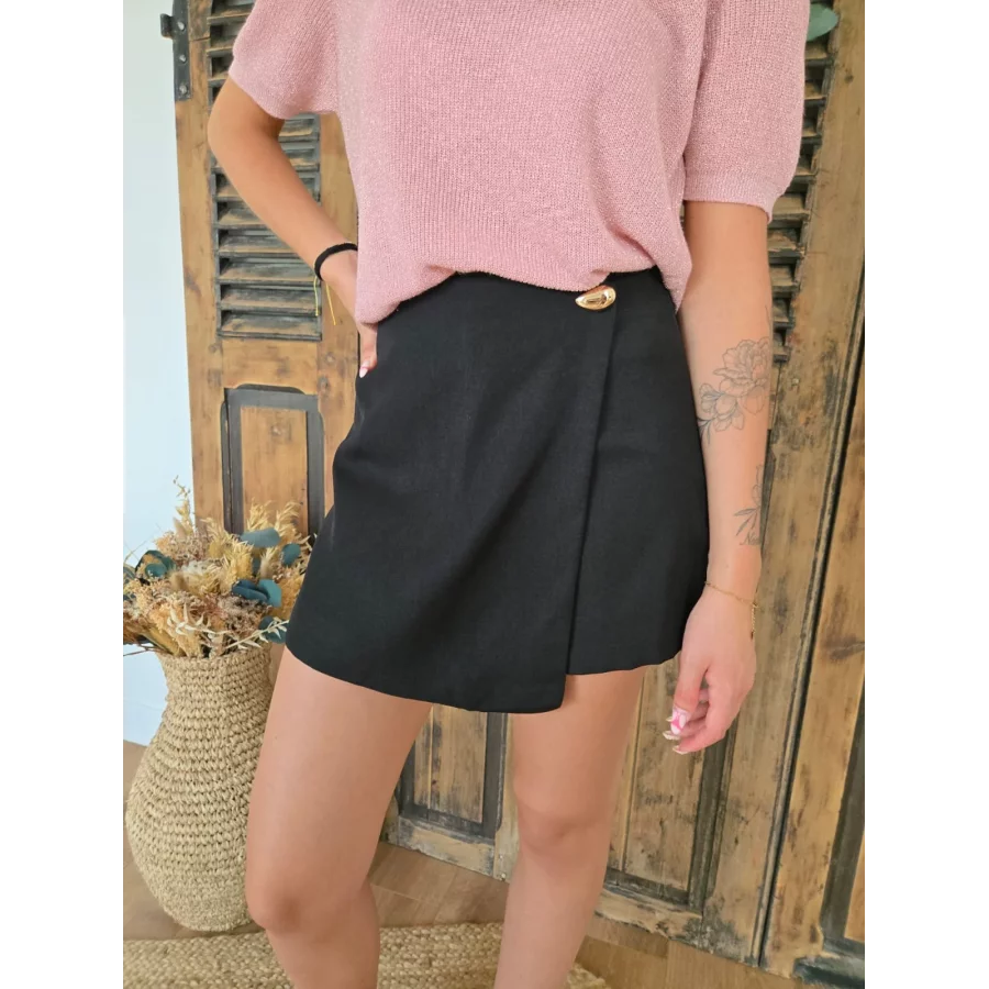 Jupe short Muriel noir bijoux doré