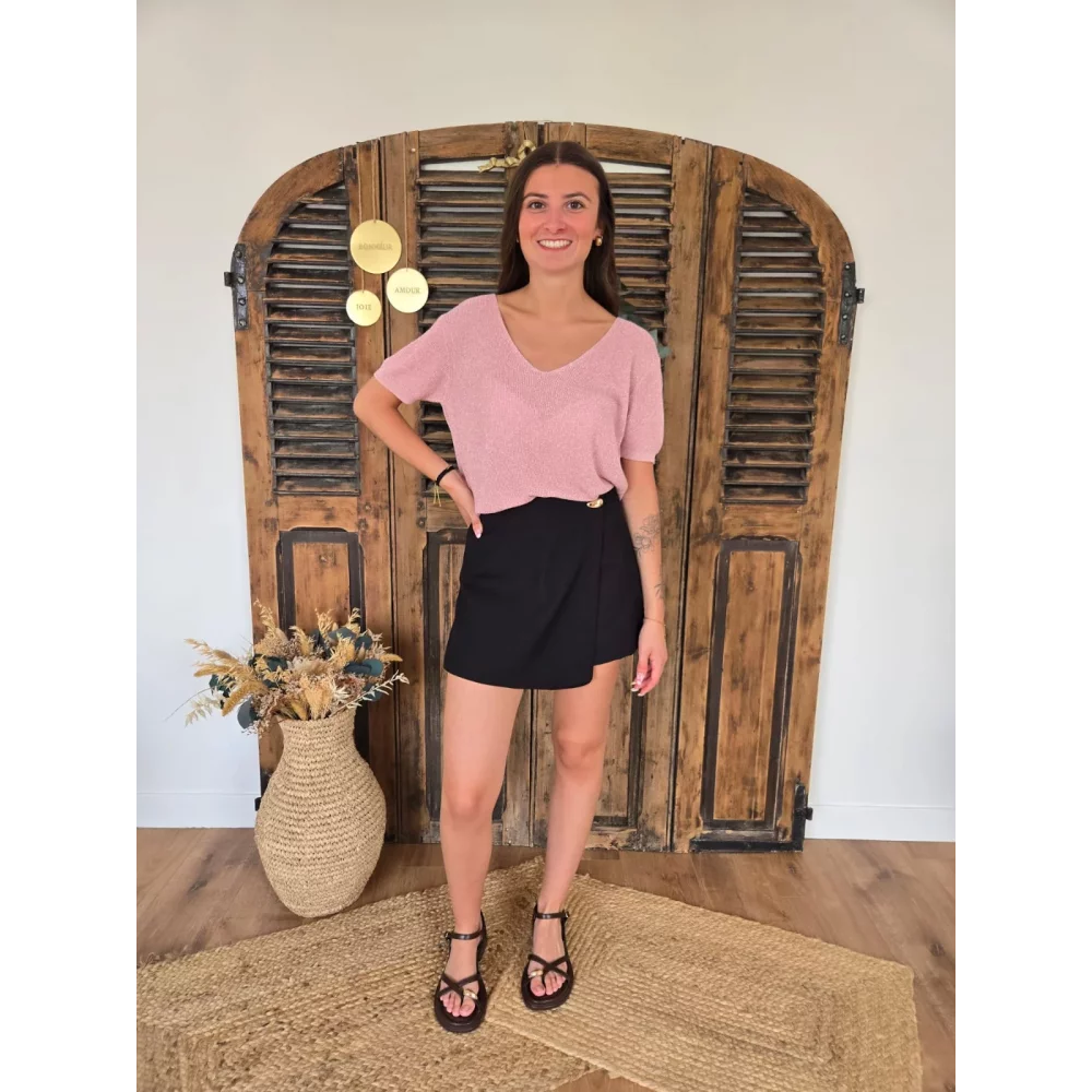 Jupe short Muriel noir bijoux doré