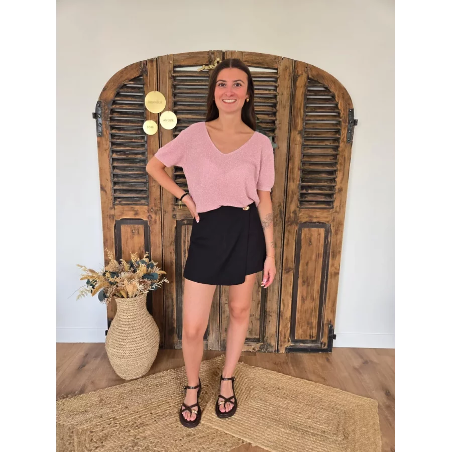 Jupe short Muriel noir bijoux doré