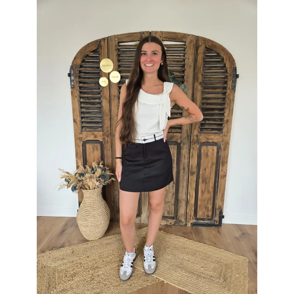 Jupe short Alexane noir bande blanche