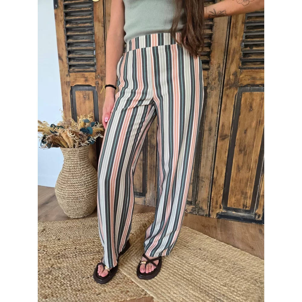 Pantalon fluide Colin rayures vertes
