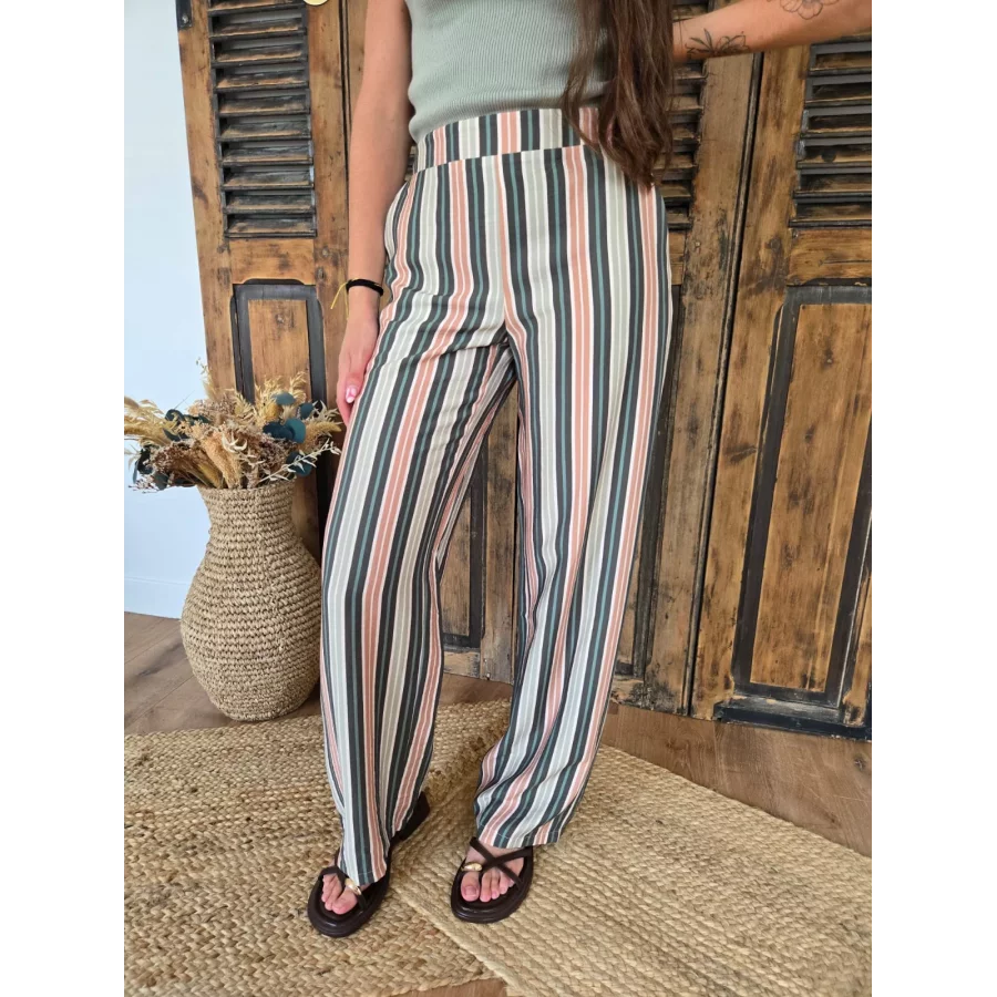 Pantalon fluide Colin rayures vertes