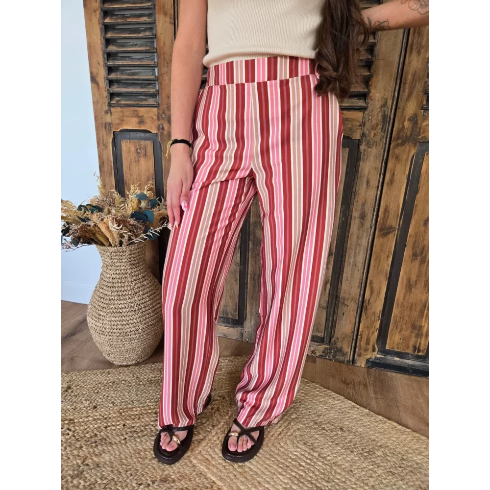 Pantalon fluide Colin rayures rose